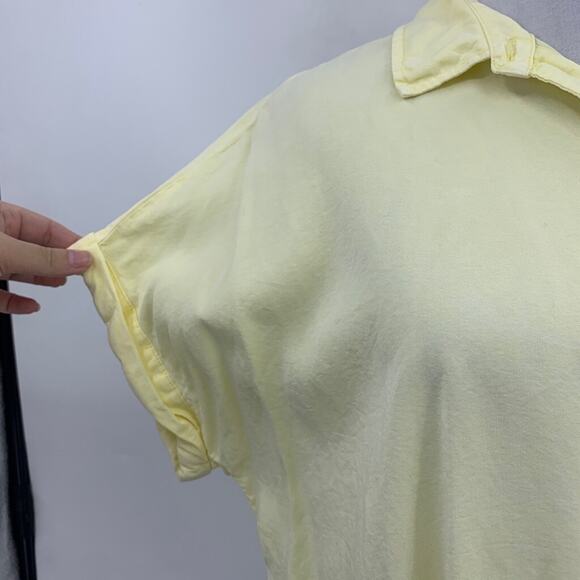 Ecothreads Shirt Women M Medium Yellow Button Up Pocket Short Sleeves Dropcut - Picture 6 of 13